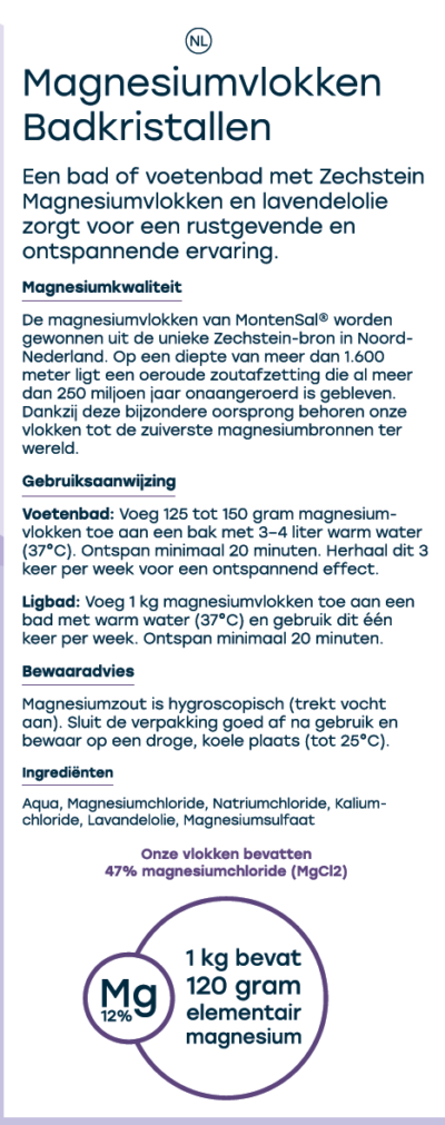 MontenSal Magnesiumvlokken Rustgevend Lavendelolie Etiket